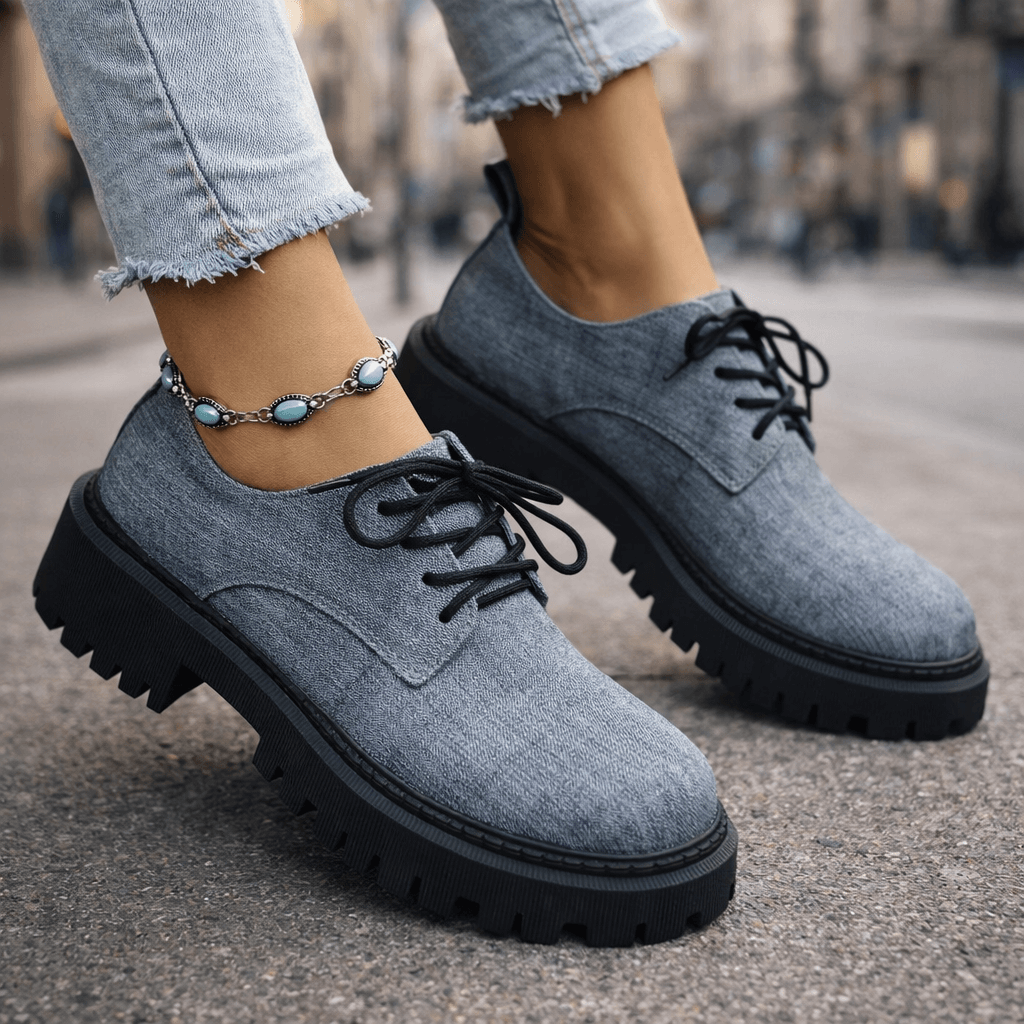 Women's Denim-Style Lace-Up Platforms | Comfortable Casual Chunky Sole Shoes