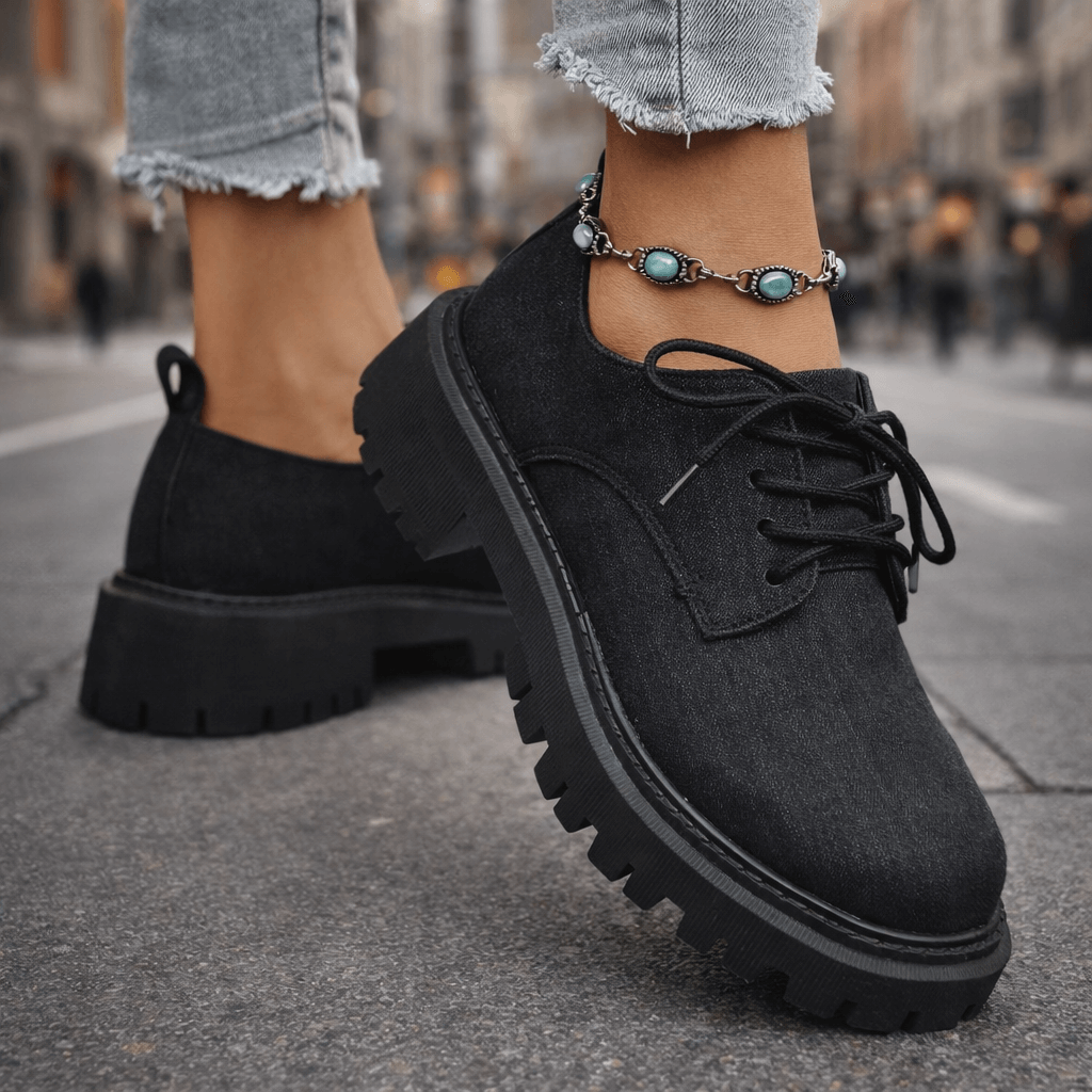 Women's Denim-Style Lace-Up Platforms | Comfortable Casual Chunky Sole Shoes