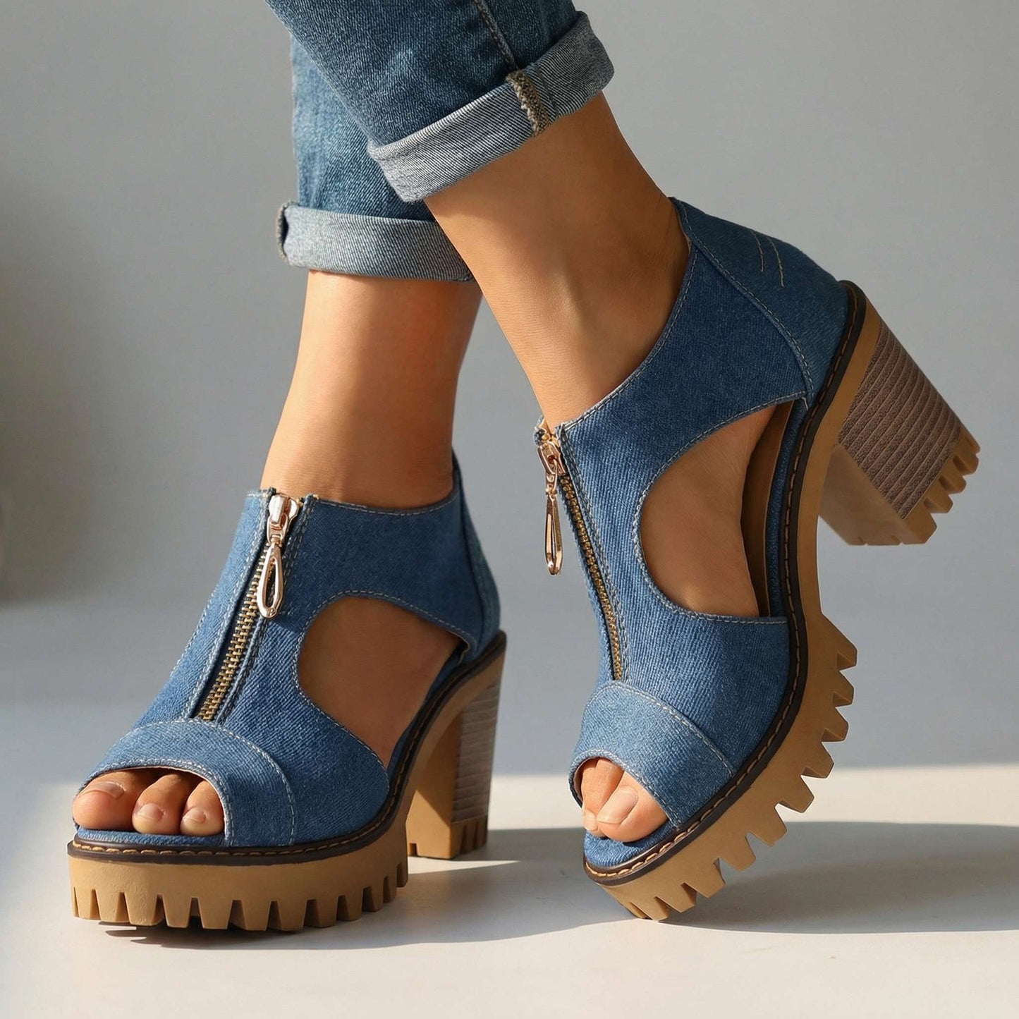Women's Denim Zipper Heels Corvine