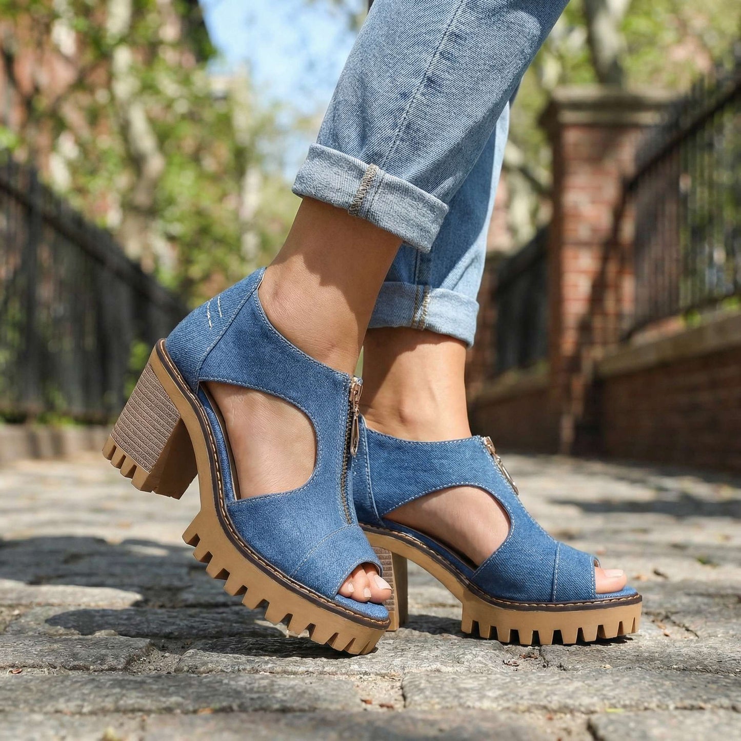 Women's Denim Zipper Heels Corvine