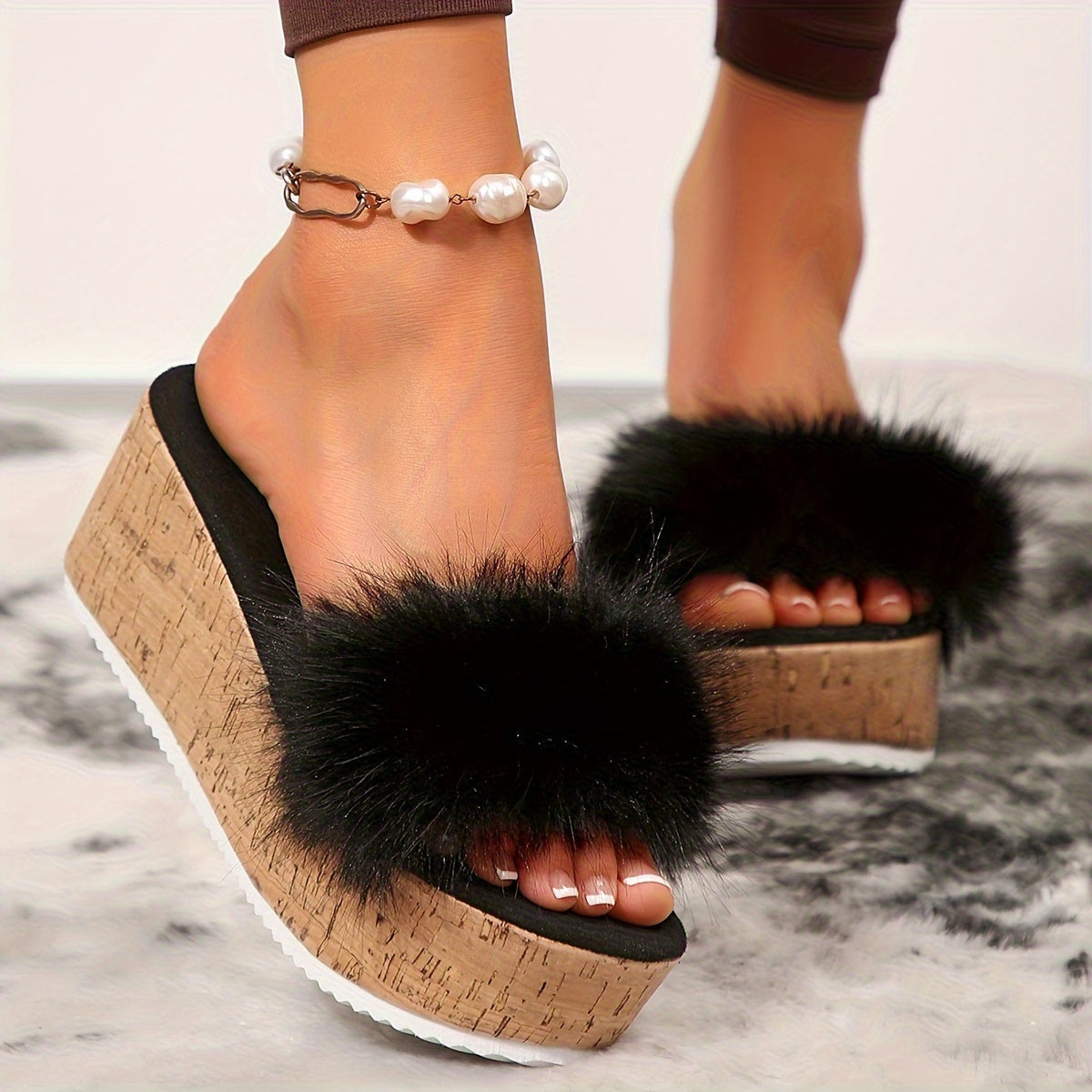 Women's Faux Fur Wedge Sandals Corvine