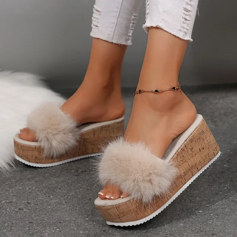 Women's Faux Fur Wedge Sandals Corvine