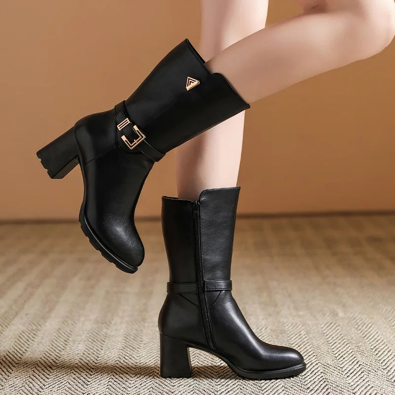 Women's Faux Leather Buckle Detail Ankle Boots Corvine