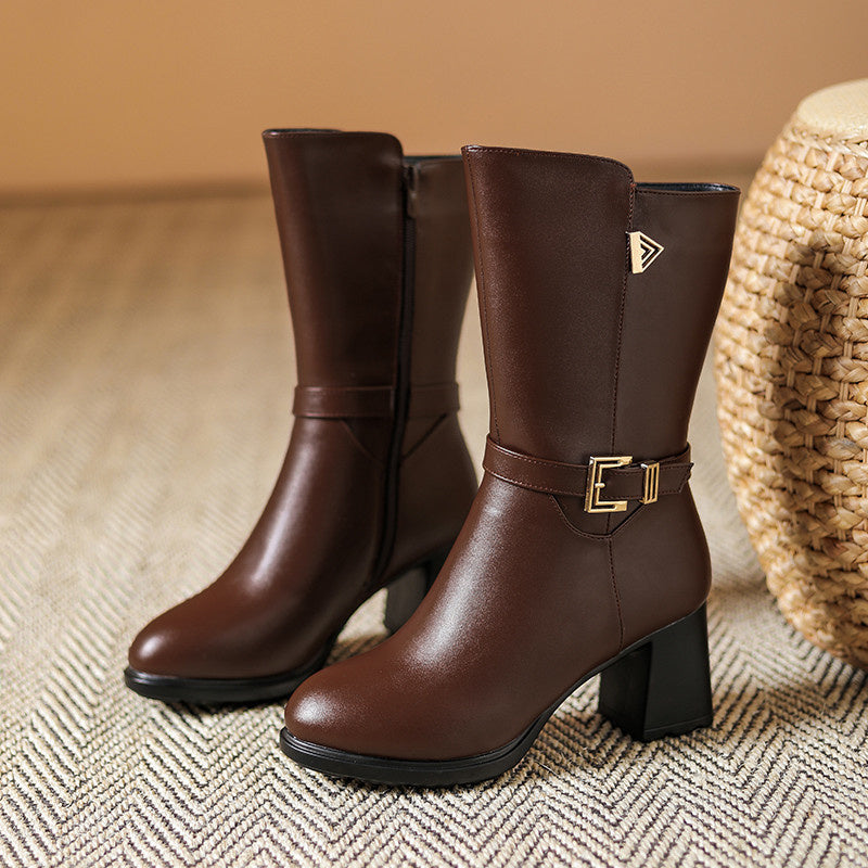 Women's Faux Leather Buckle Detail Ankle Boots Corvine