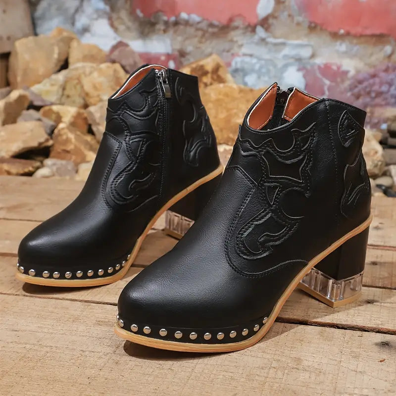 Women's Faux Leather Western Ankle Boots Corvine