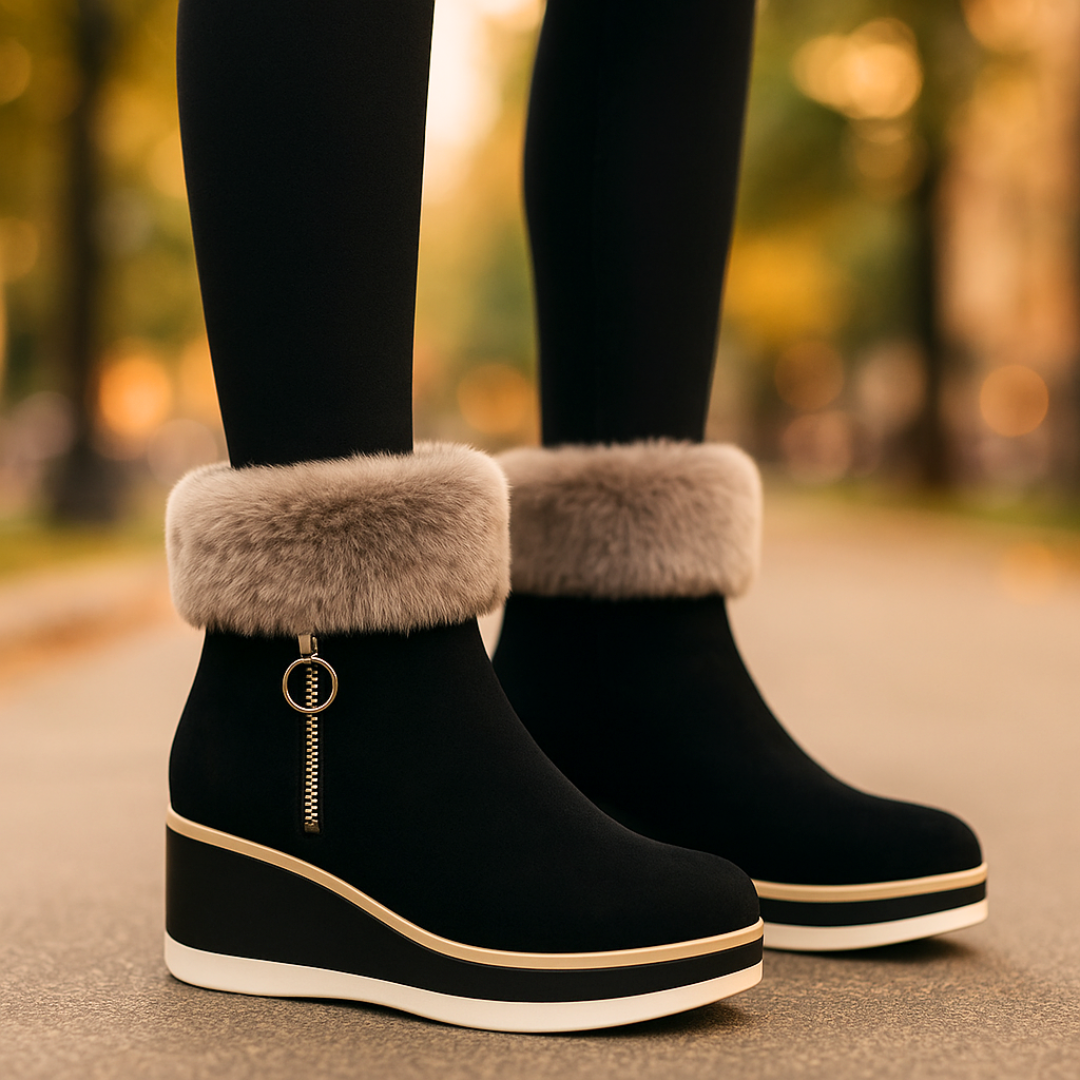 Women's Faux Suede Fur Cuff Wedge Ankle Boots Corvine