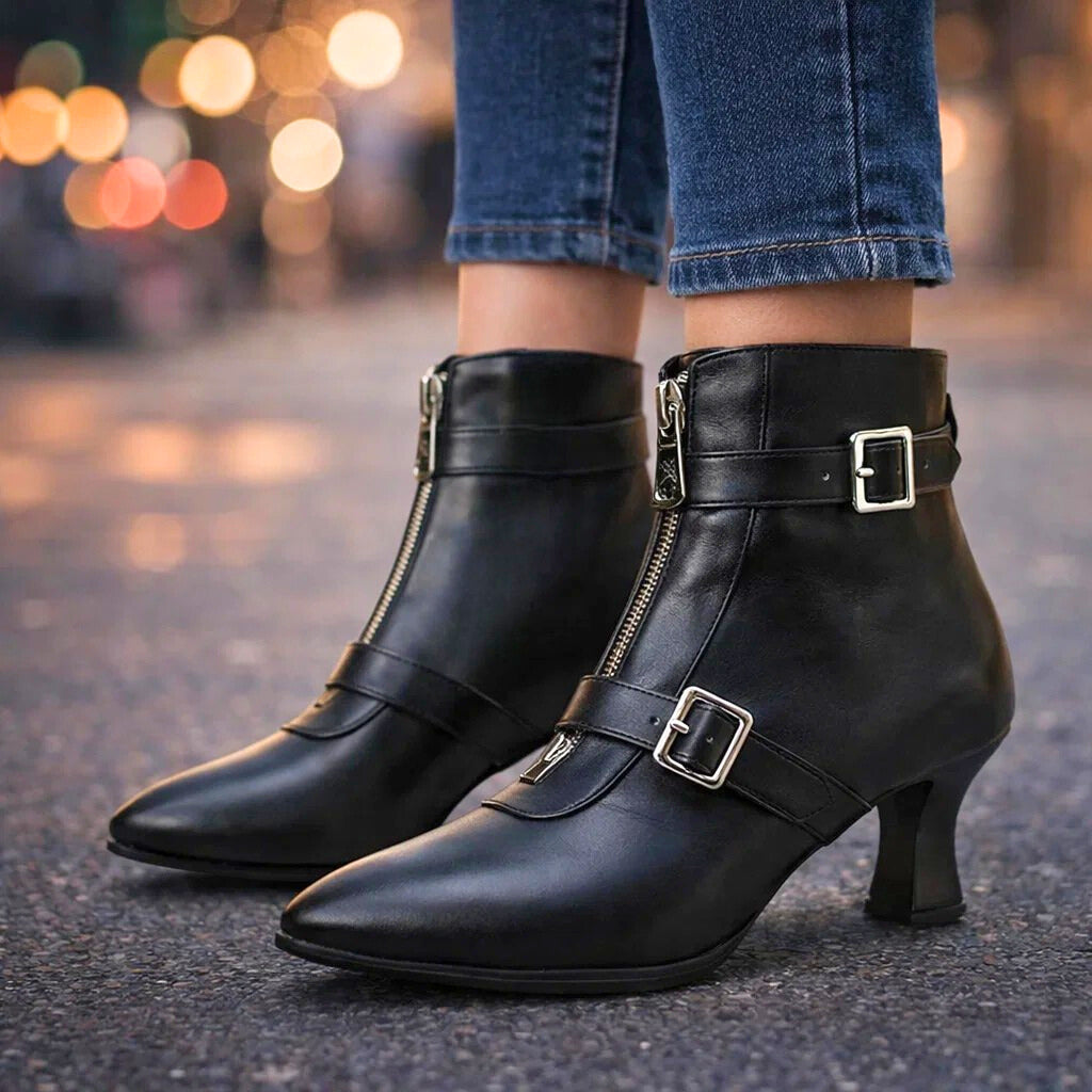 Women's Genuine Leather Black Ankle Boots Corvine
