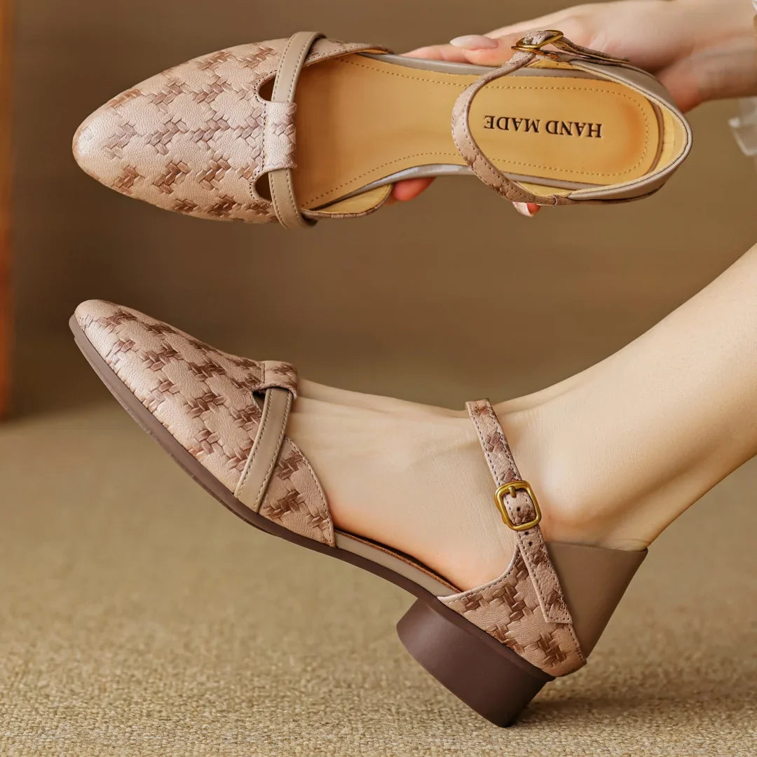 Women's Genuine Leather Braided Heels Corvine