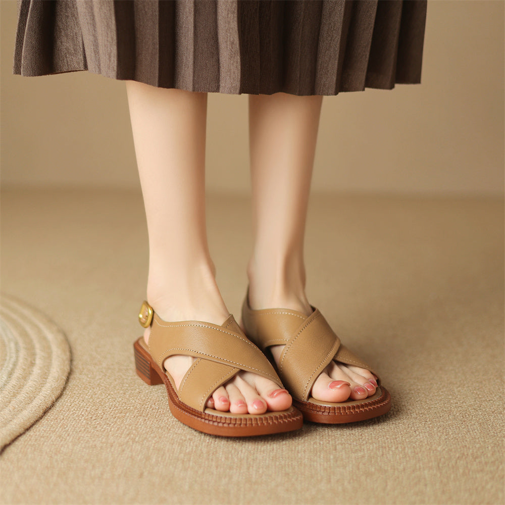 Women's Genuine Leather Crossover Sandals Corvine