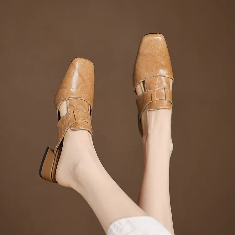Women's Genuine Leather Cut-Out Mules Corvine