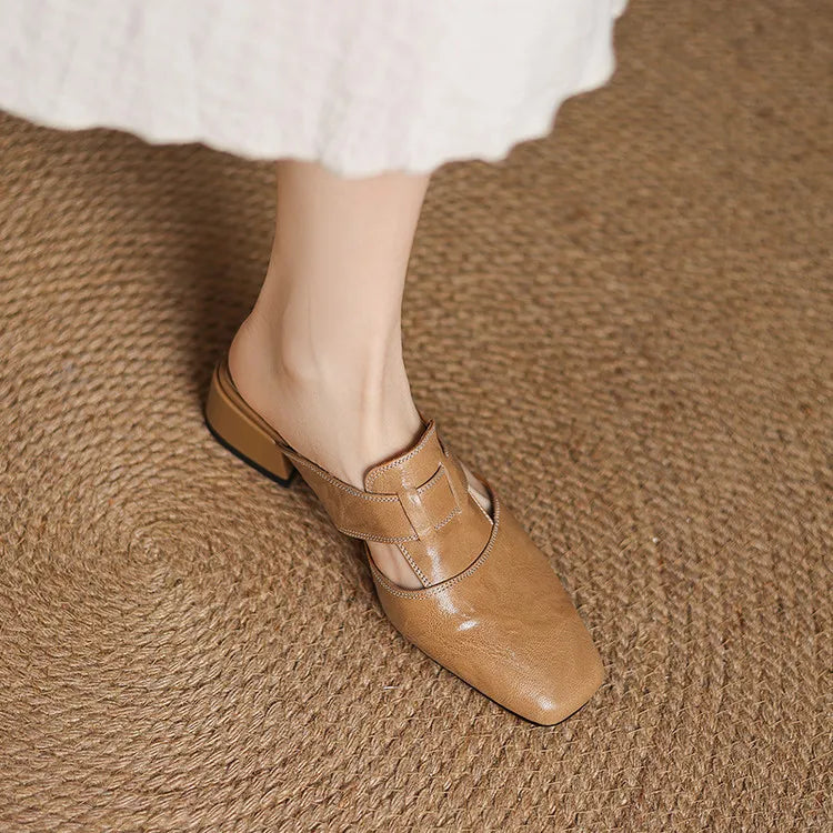 Women's Genuine Leather Cut-Out Mules Corvine