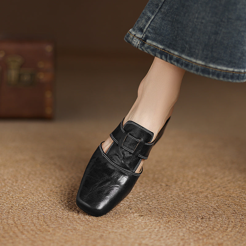Women's Genuine Leather Cut-Out Mules Shoes Corvine