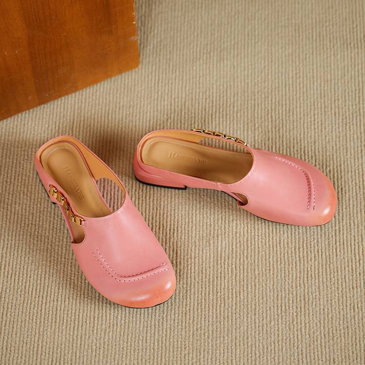 Women's Genuine Leather Round-Toe Mules Corvine