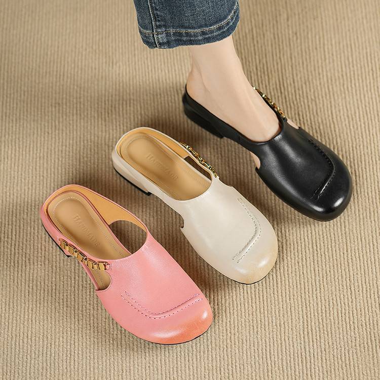Women's Genuine Leather Round-Toe Mules Corvine