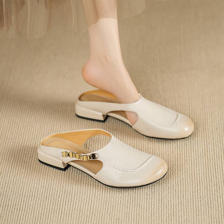 Women's Genuine Leather Round-Toe Mules Corvine