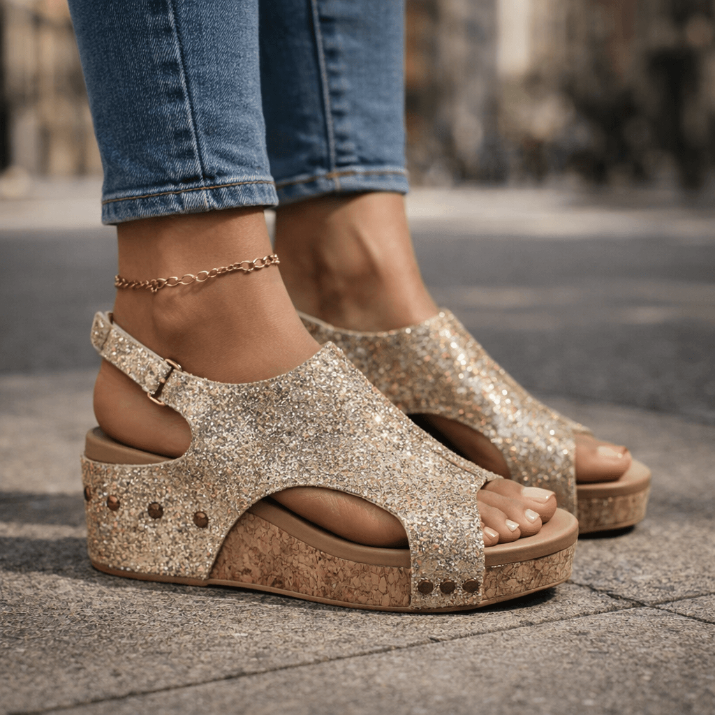 Women's Glittering Brocade Open-Toe Platform Sandals Corvine