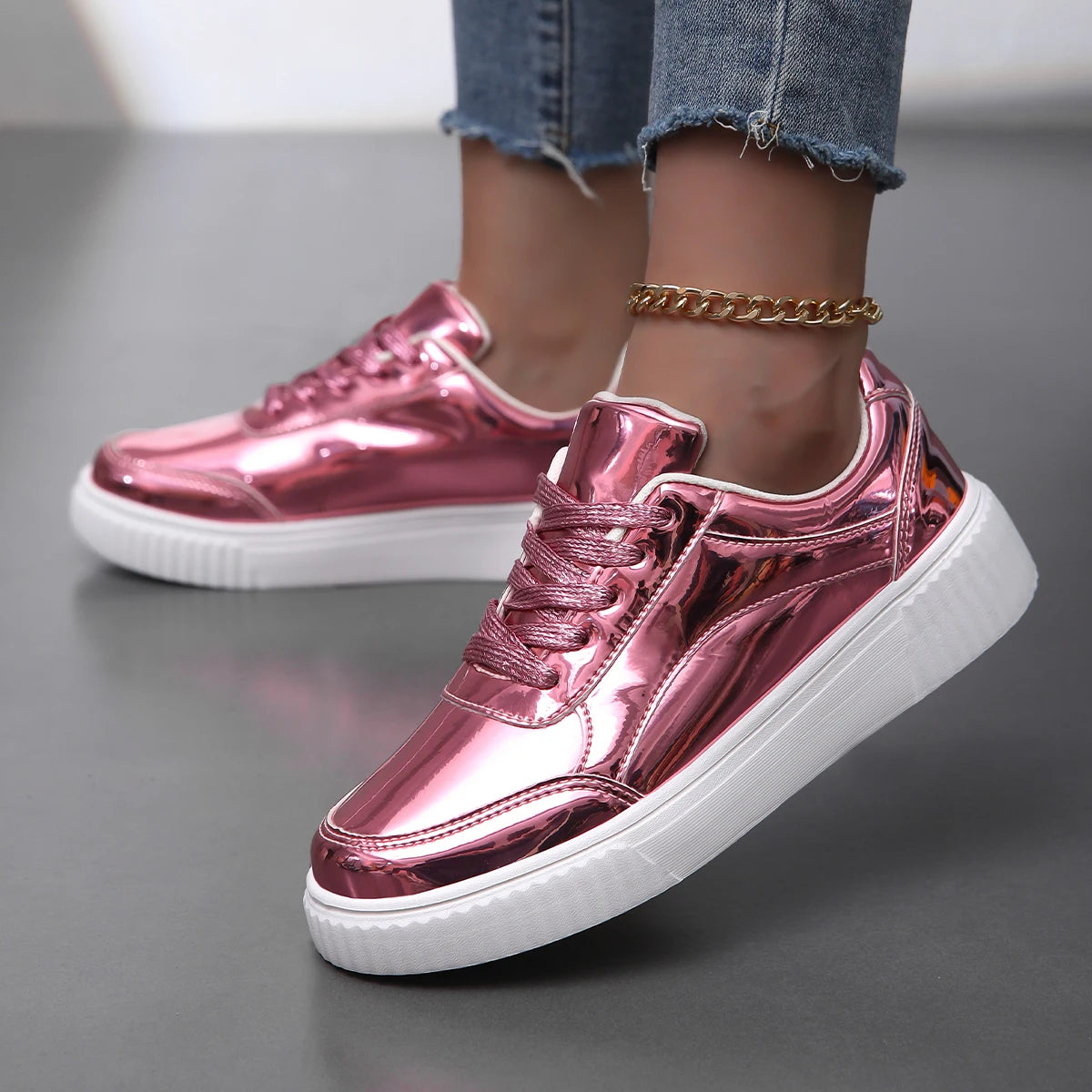 Women's Glossy Finish Lace-Up Trainers Corvine