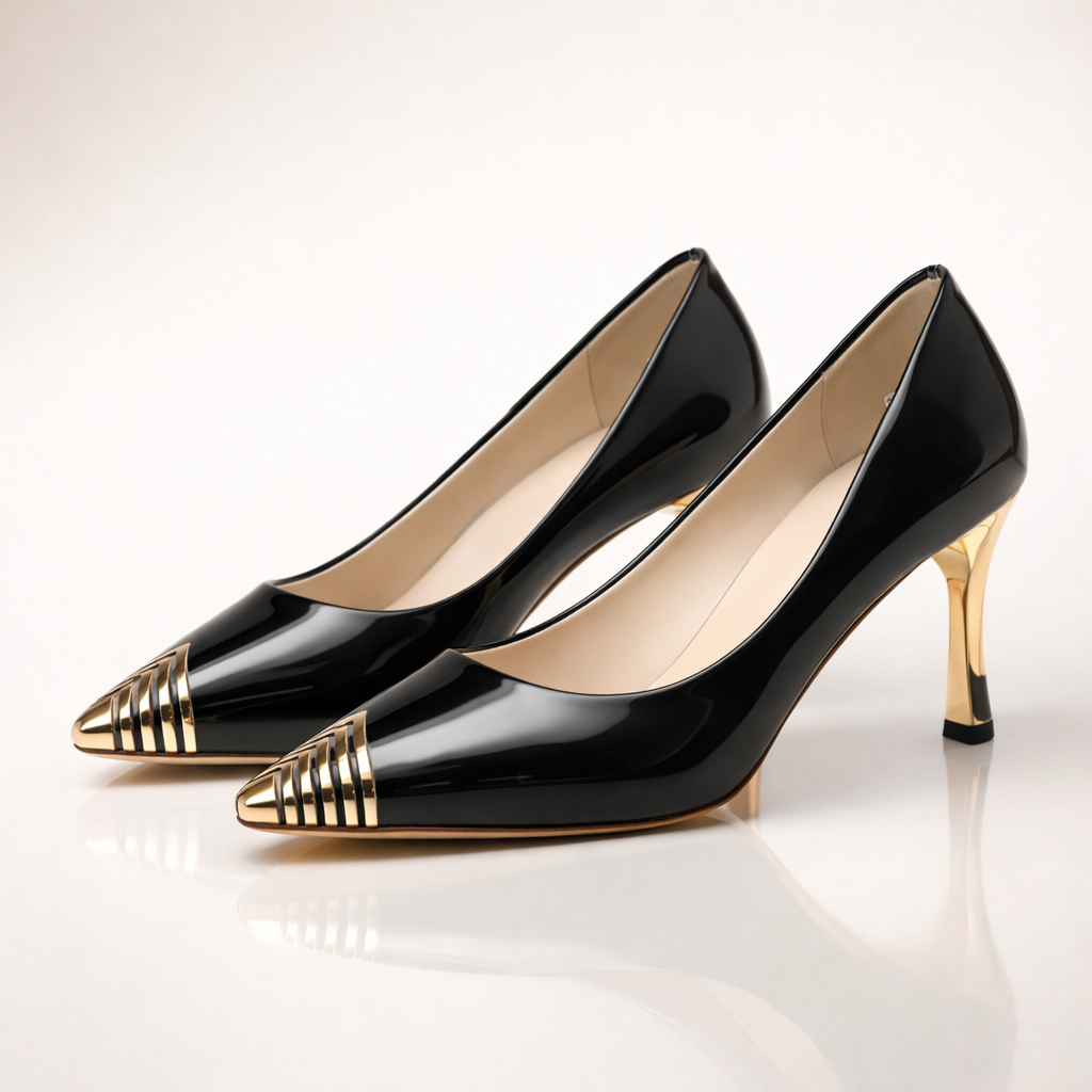 Women's Glossy Gold Patent Pointed Toe Heels Corvine