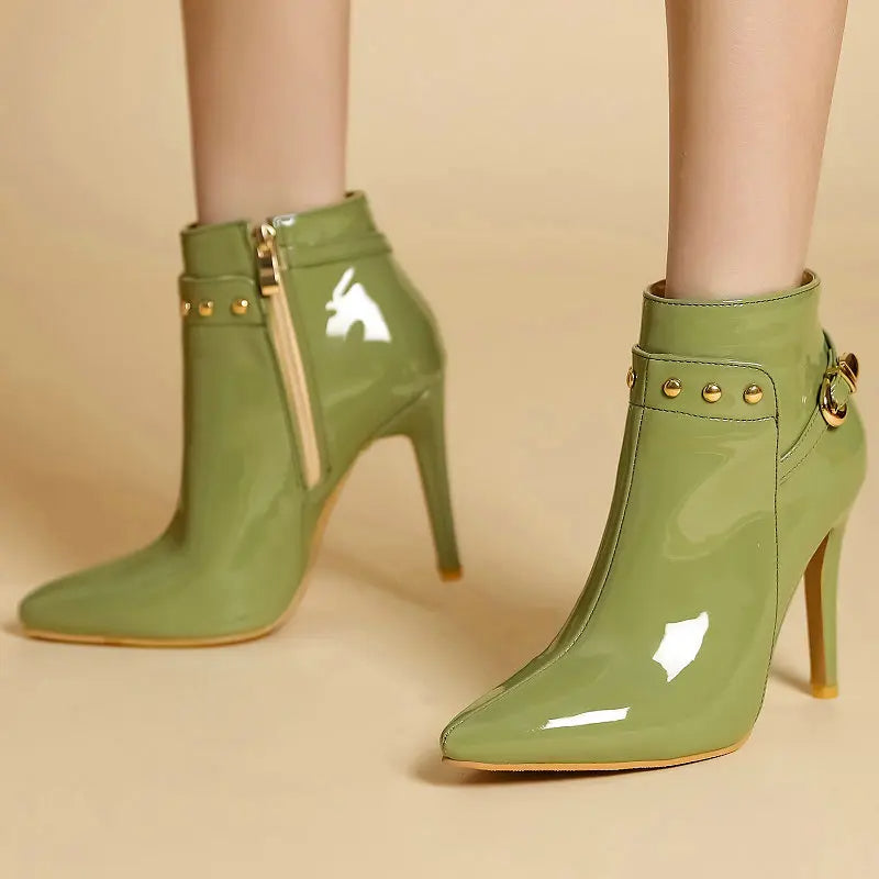Women's High-Gloss Patent Leather Stiletto Ankle Boots Corvine