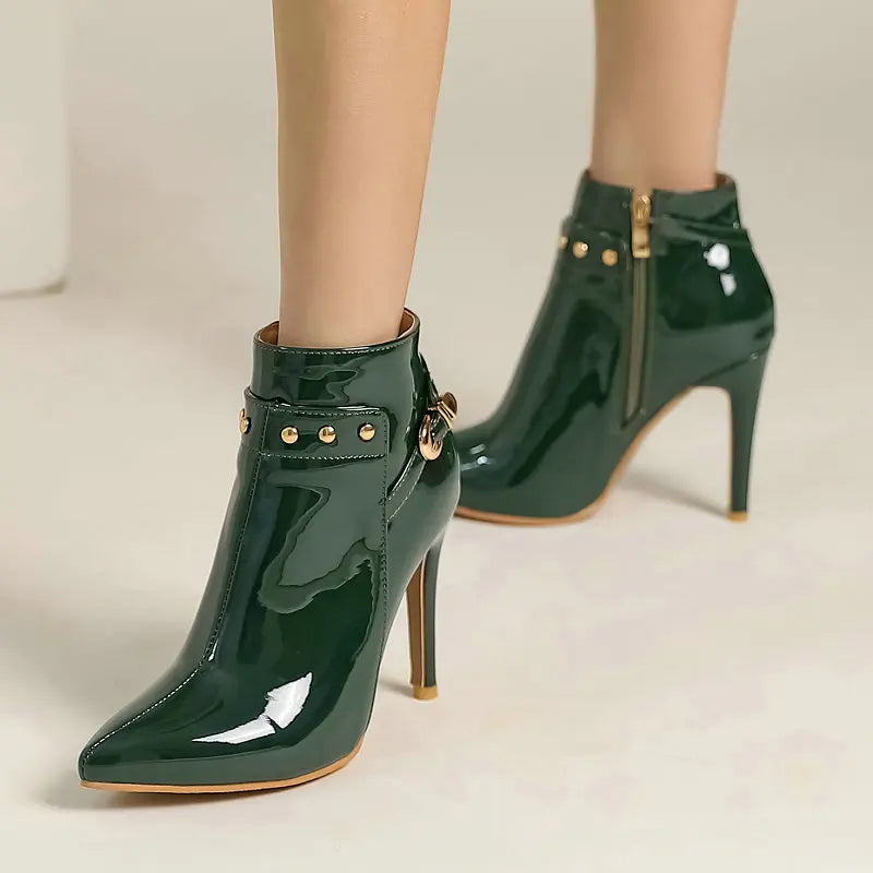 Women's High-Gloss Patent Leather Stiletto Ankle Boots Corvine