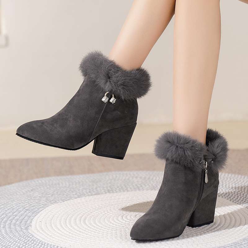 Women's Insulated Black Suede Block Heel Boots Corvine