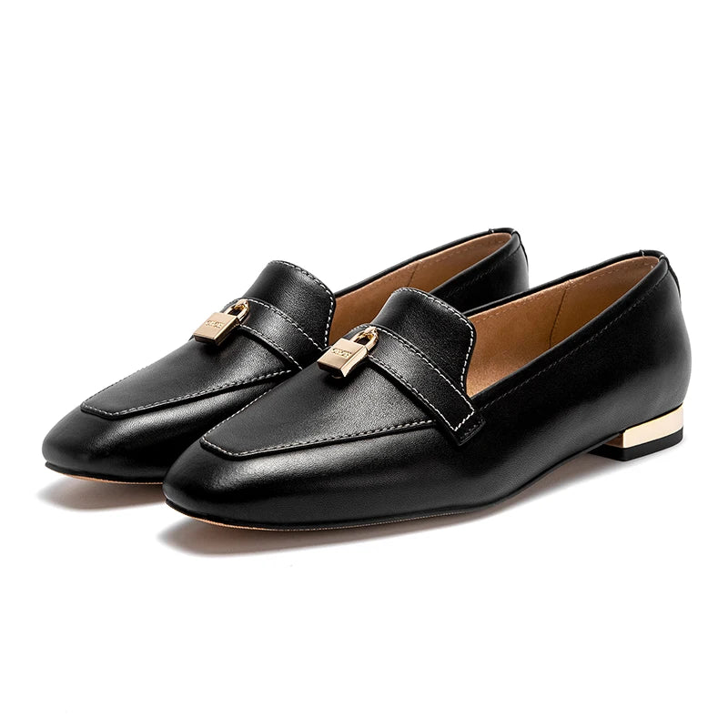 Women's Leather Loafers with Gold Lock Detail Corvine