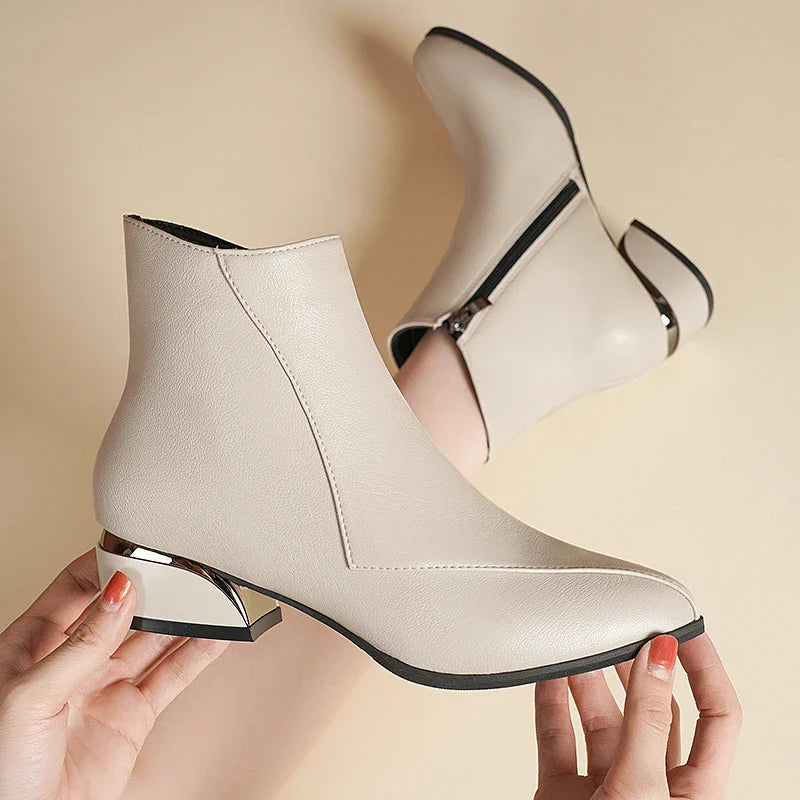 Women's Leather Sculpted Metallic Heel Boots Corvine