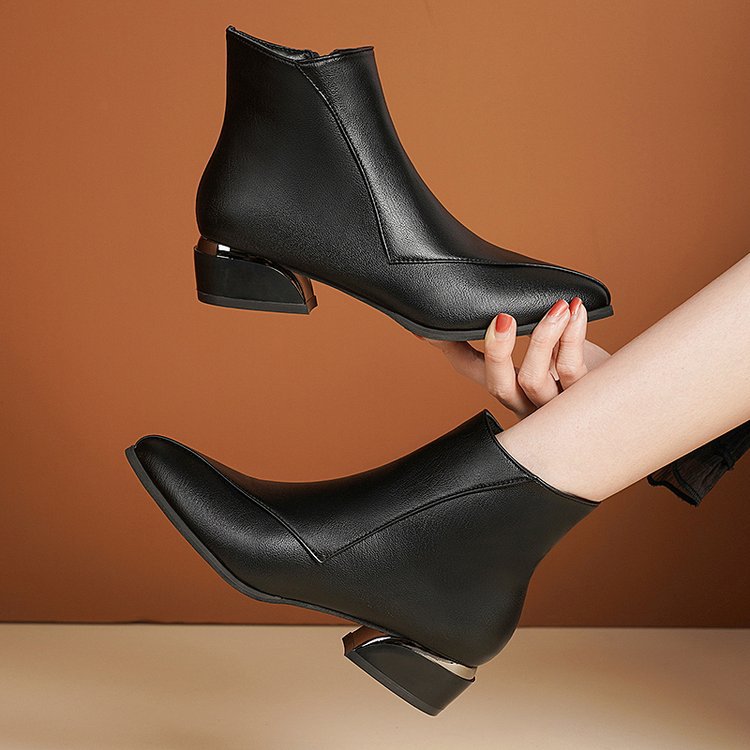 Women's Leather Sculpted Metallic Heel Boots Corvine