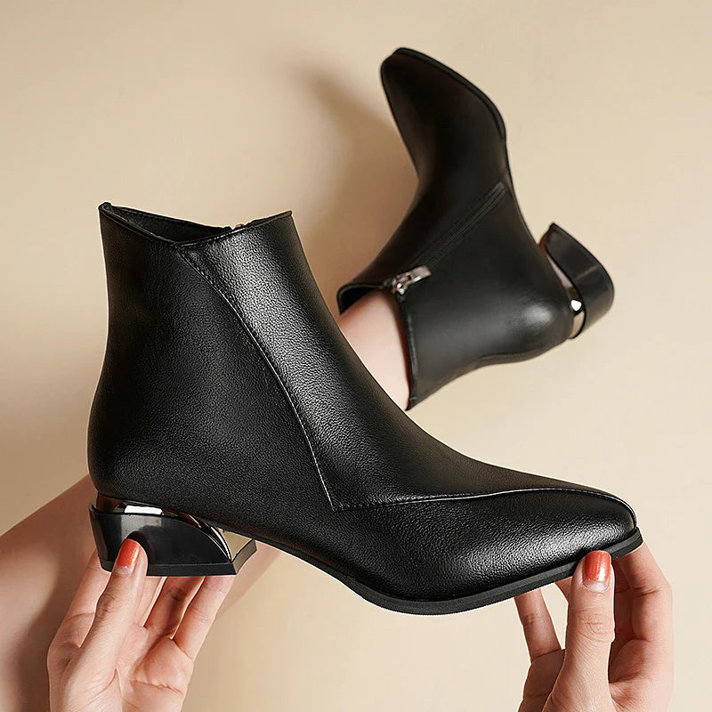 Women's Leather Sculpted Metallic Heel Boots Corvine