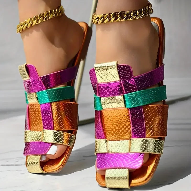 Women's Metallic Woven Square-Toe Sandals Corvine