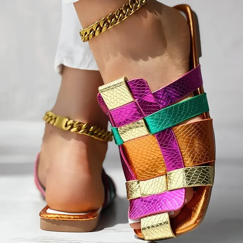 Women's Metallic Woven Square-Toe Sandals Corvine