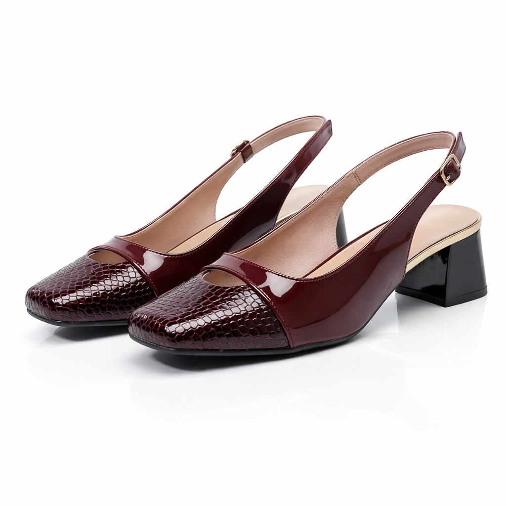 Women's Patent Leather Slingback Block Heel Shoes Corvine