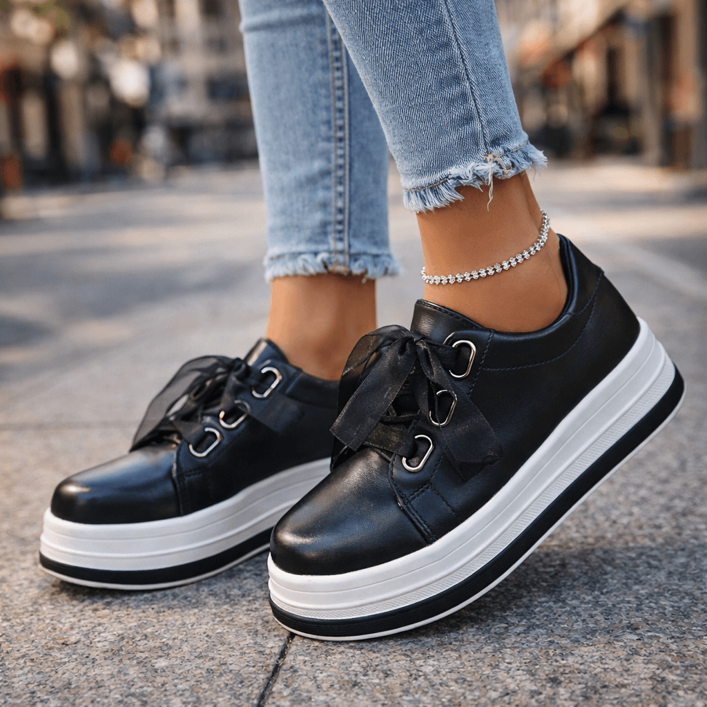 Women's Pearlescent Leather Platform Sneakers | Stylish Chunky Casual Shoes