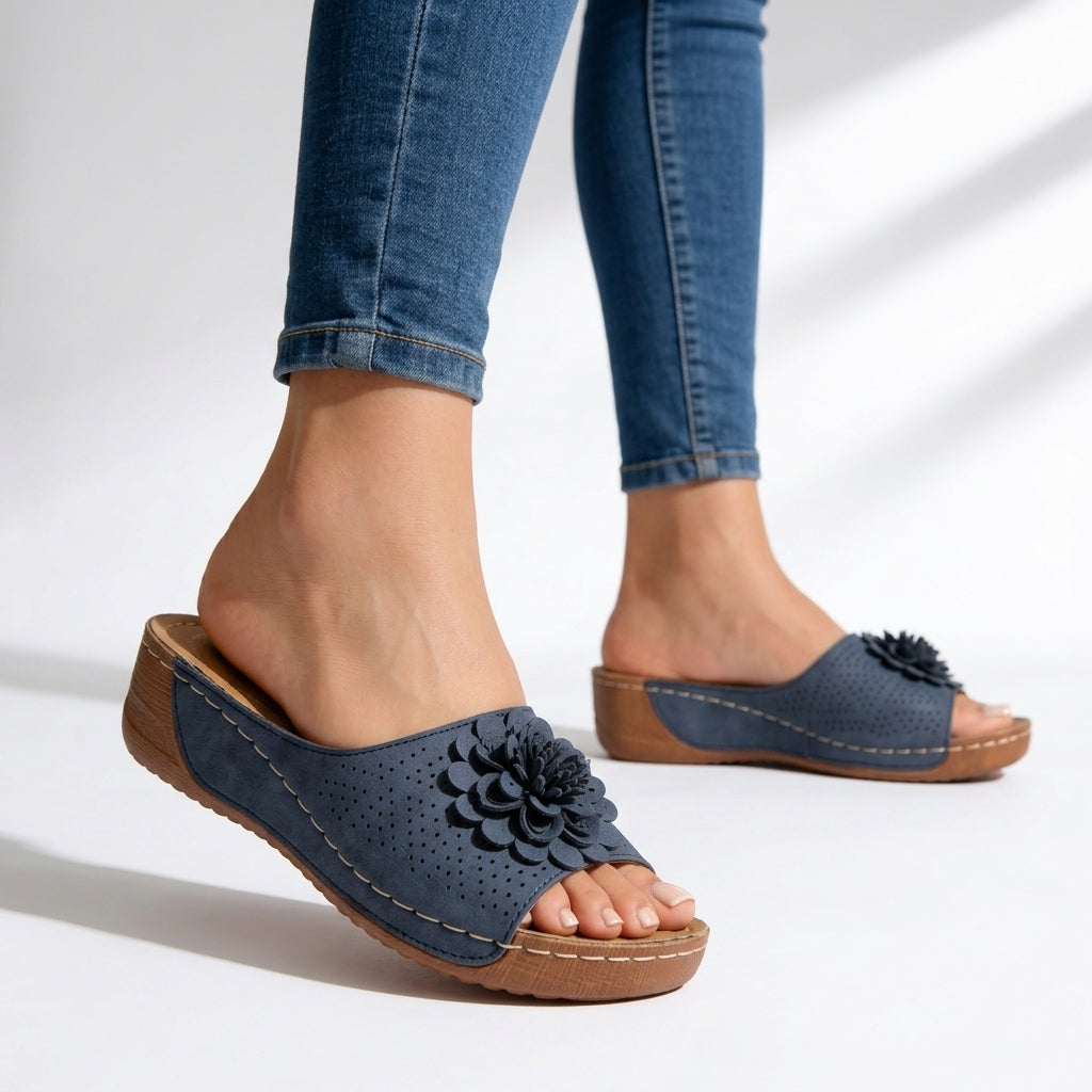 Women's Perforated Floral Slide Sandals Corvine