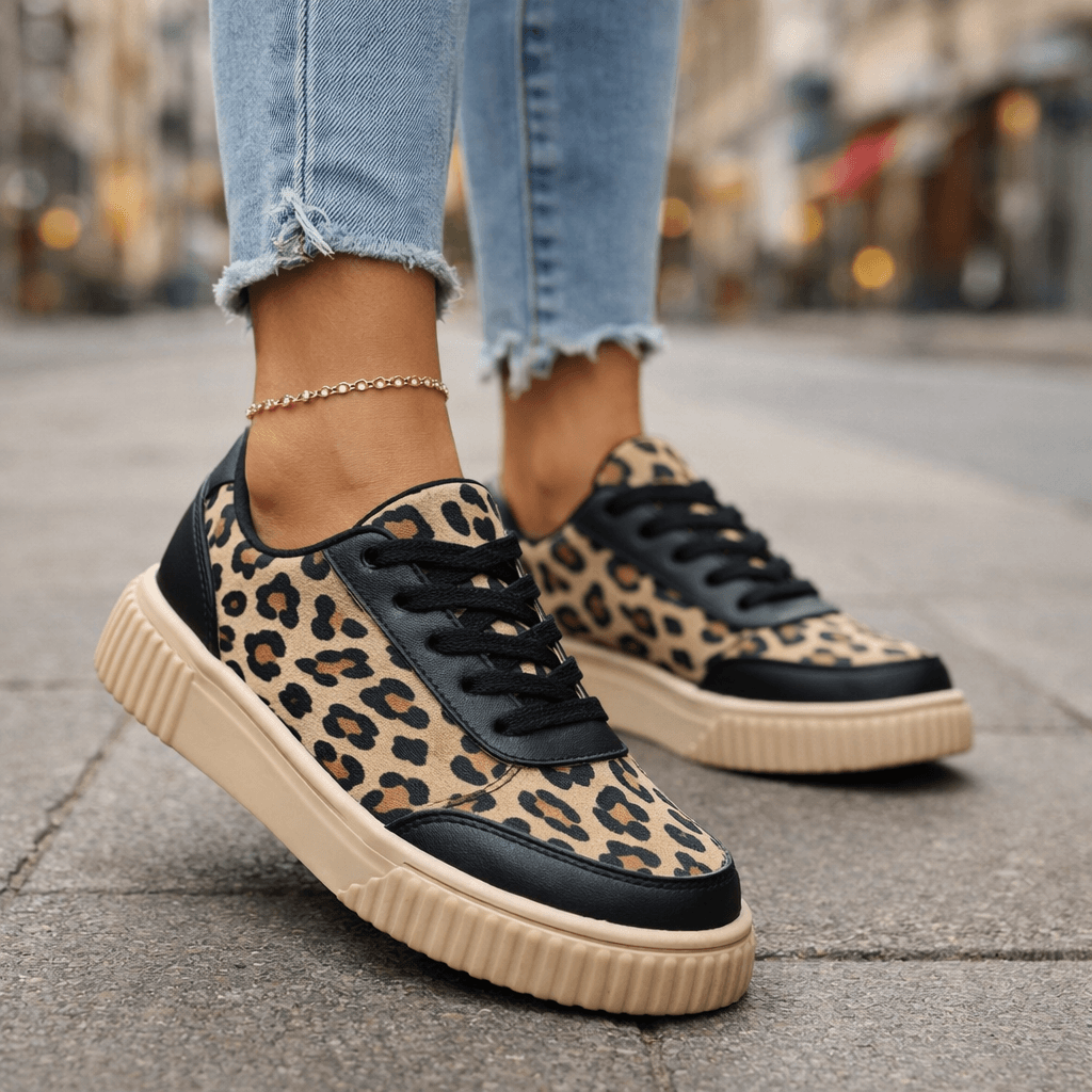 Women's Premium Leather Leopard Print Trainers Corvine