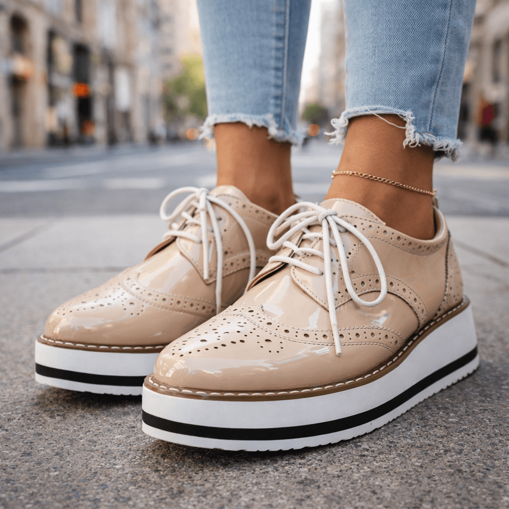 Women's Premium Leather Platform Shoes | Stylish Chunky Cushioned Brogue Footwear