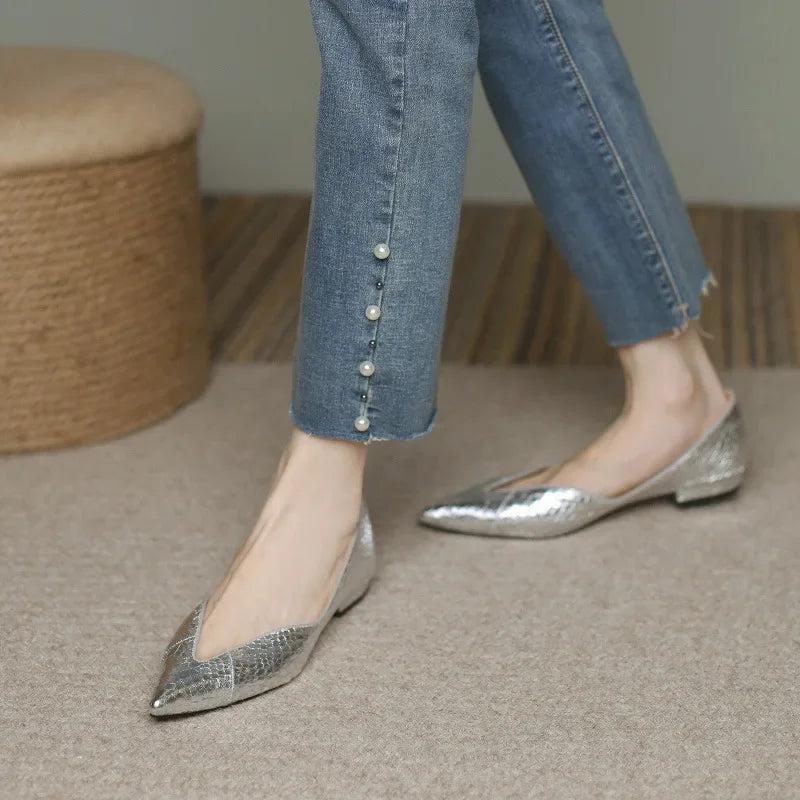 Women's Premium Leather Pointed Ballet Flats Corvine
