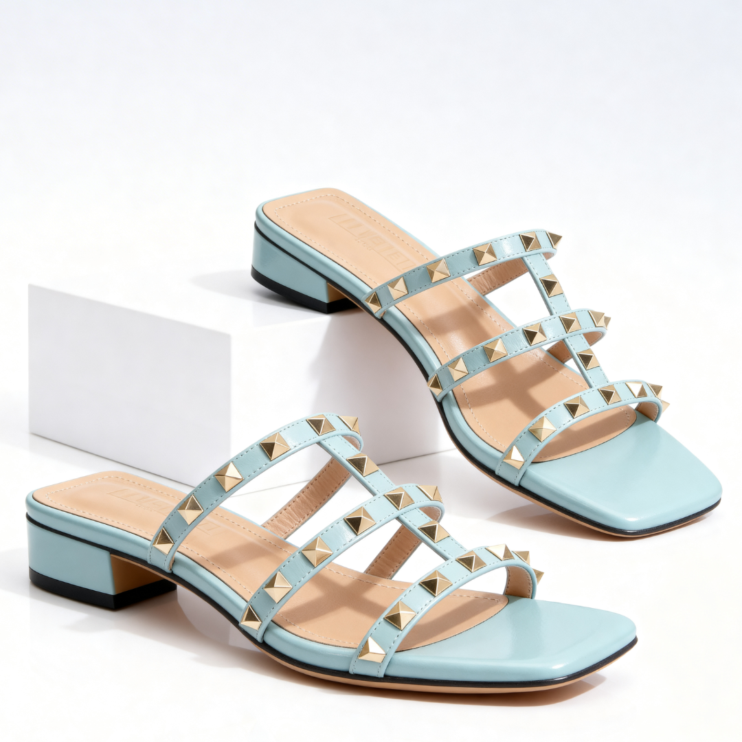 Women's Premium Leather Studded Mule Sandals Corvine