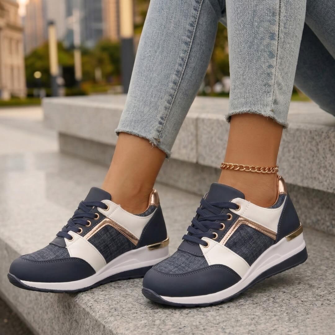 Women's Premium Leather Wedge Trainers Corvine