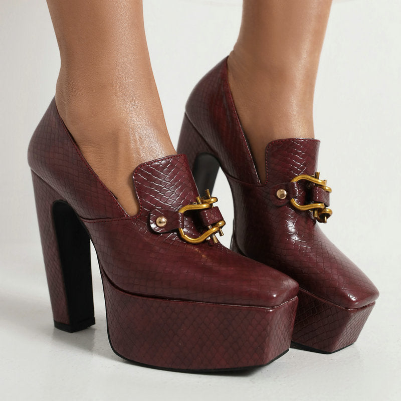 Women's Reptile-Textured Faux-Leather Platform Heels Corvine