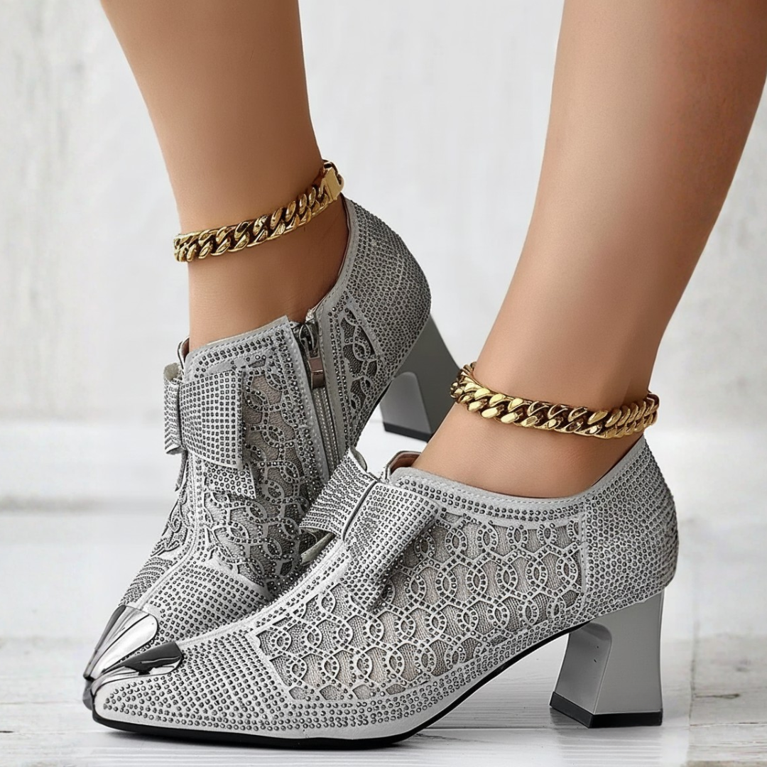 Women's Rhinestone-Embellished Mesh Pointed Toe Booties Corvine