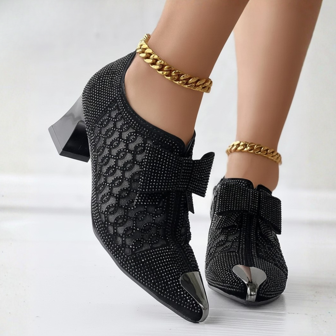Women's Rhinestone-Embellished Mesh Pointed Toe Booties Corvine