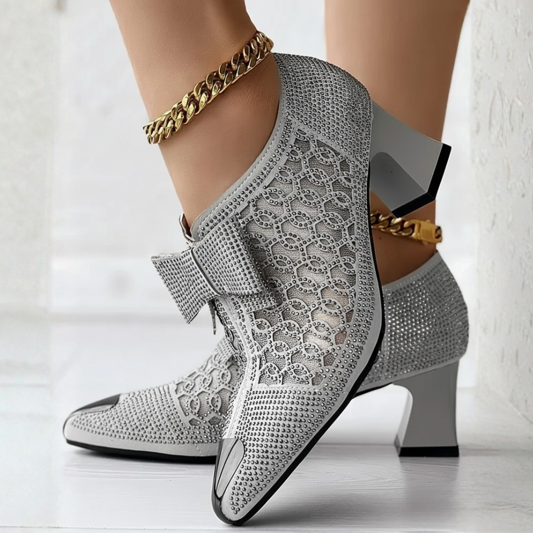 Women's Rhinestone-Embellished Mesh Pointed Toe Booties Corvine