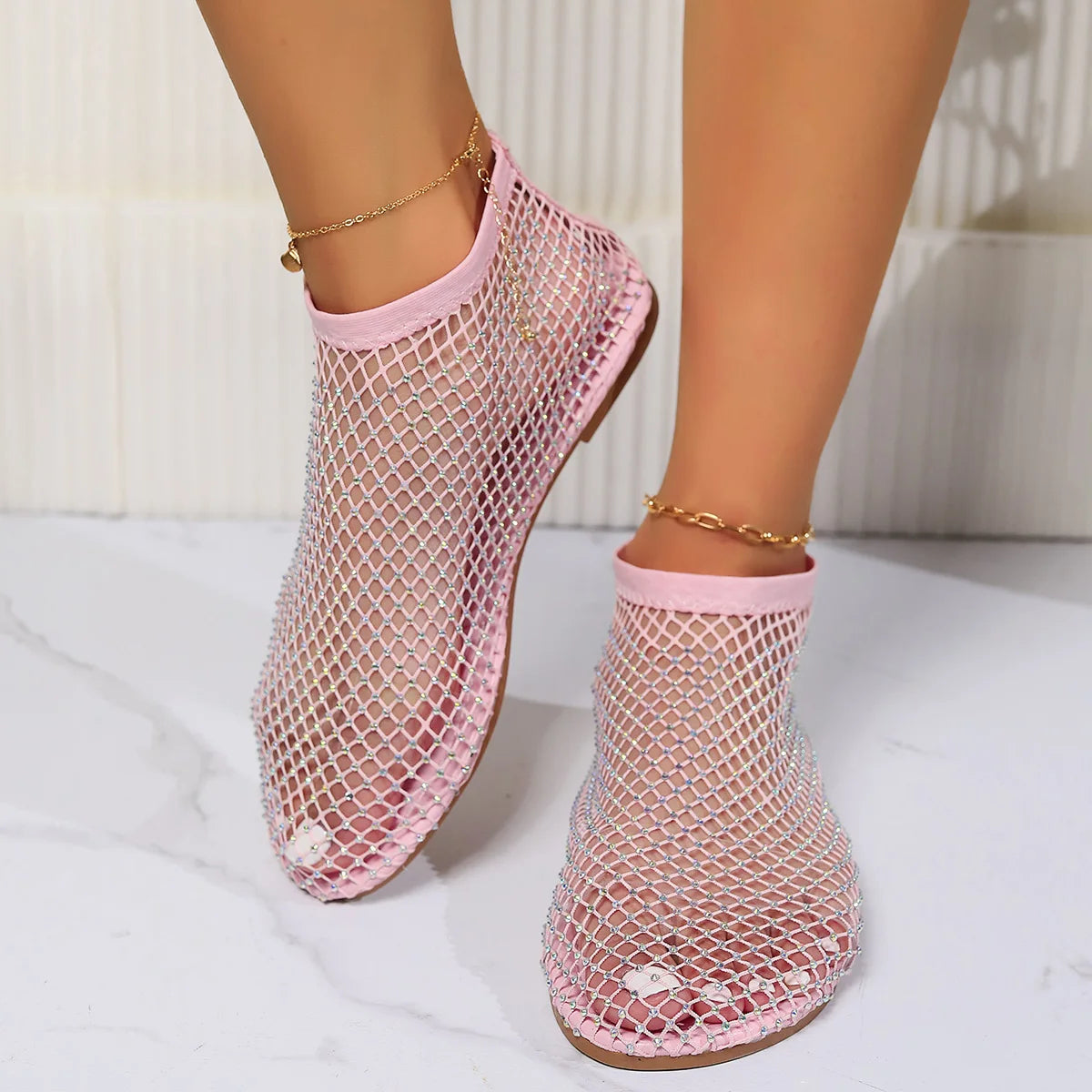 Women's Rhinestone-Embellished Mesh Slip-On Flats Corvine