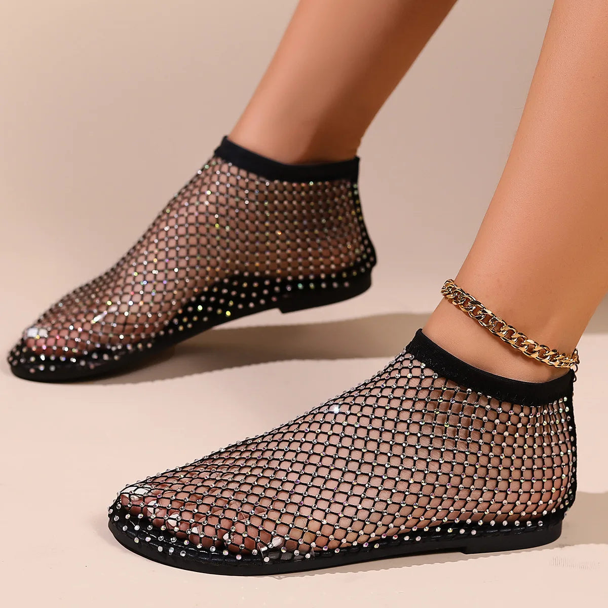 Women's Rhinestone-Embellished Mesh Slip-On Flats Corvine