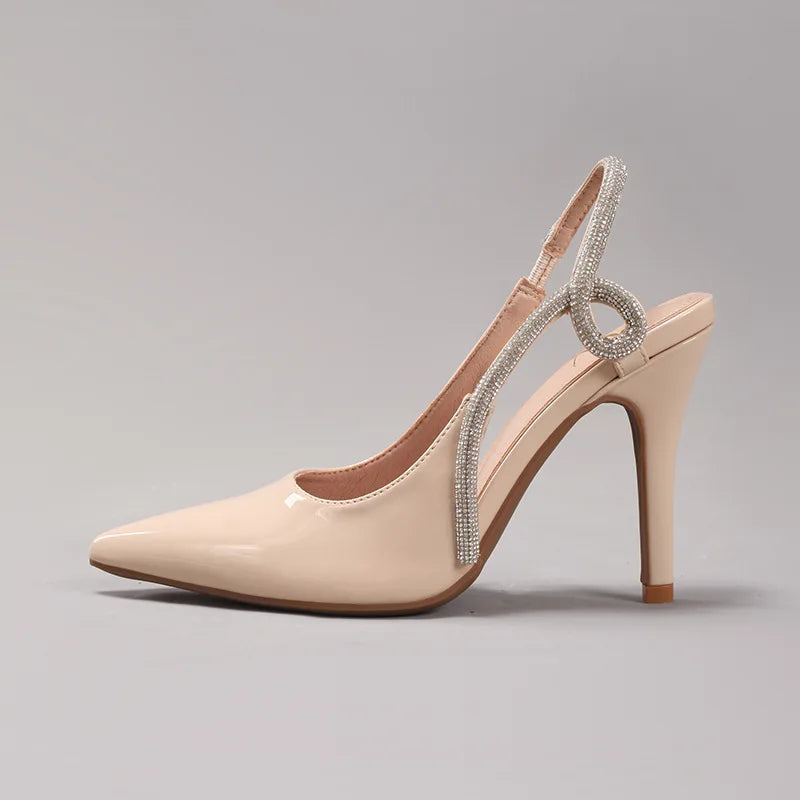 Women's Rhinestone Strap Pointed Toe Gold Heels Corvine