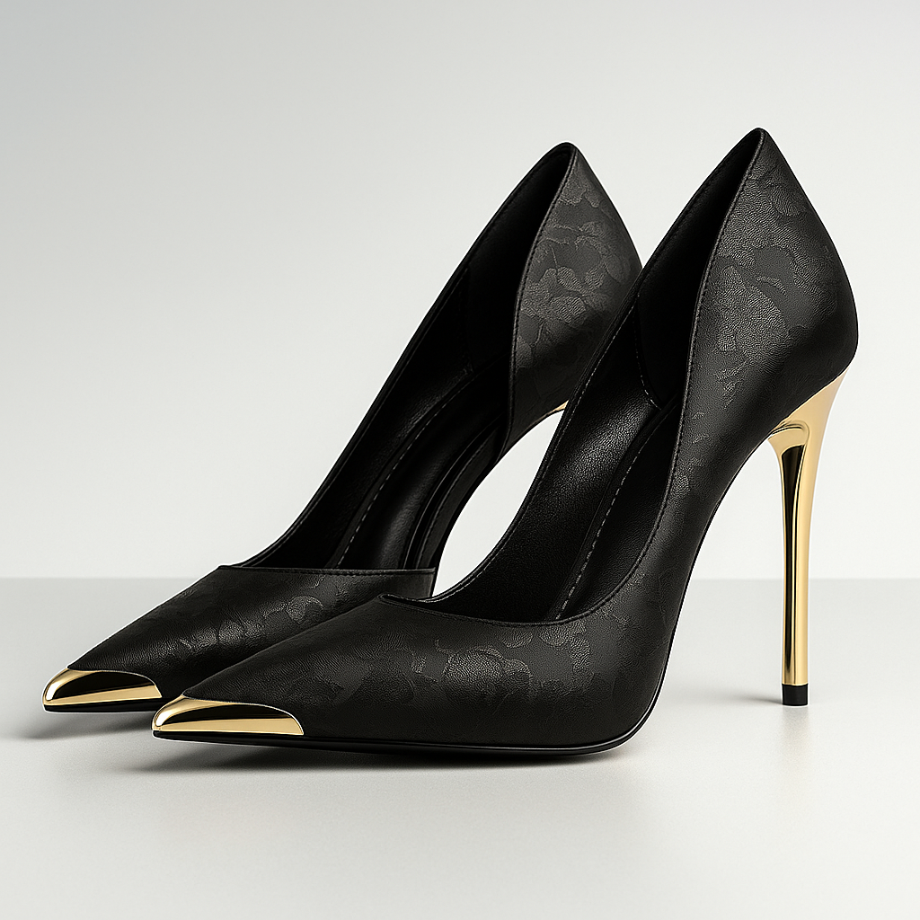 Women's Satin Jacquard Gold Stiletto Heels Corvine