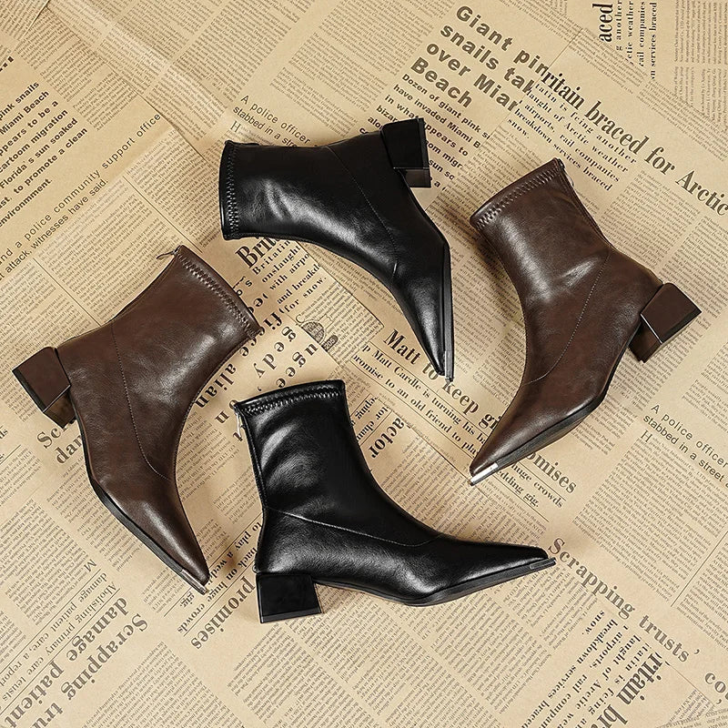 Women's Sculpted Faux-Leather Black Ankle Boots Corvine