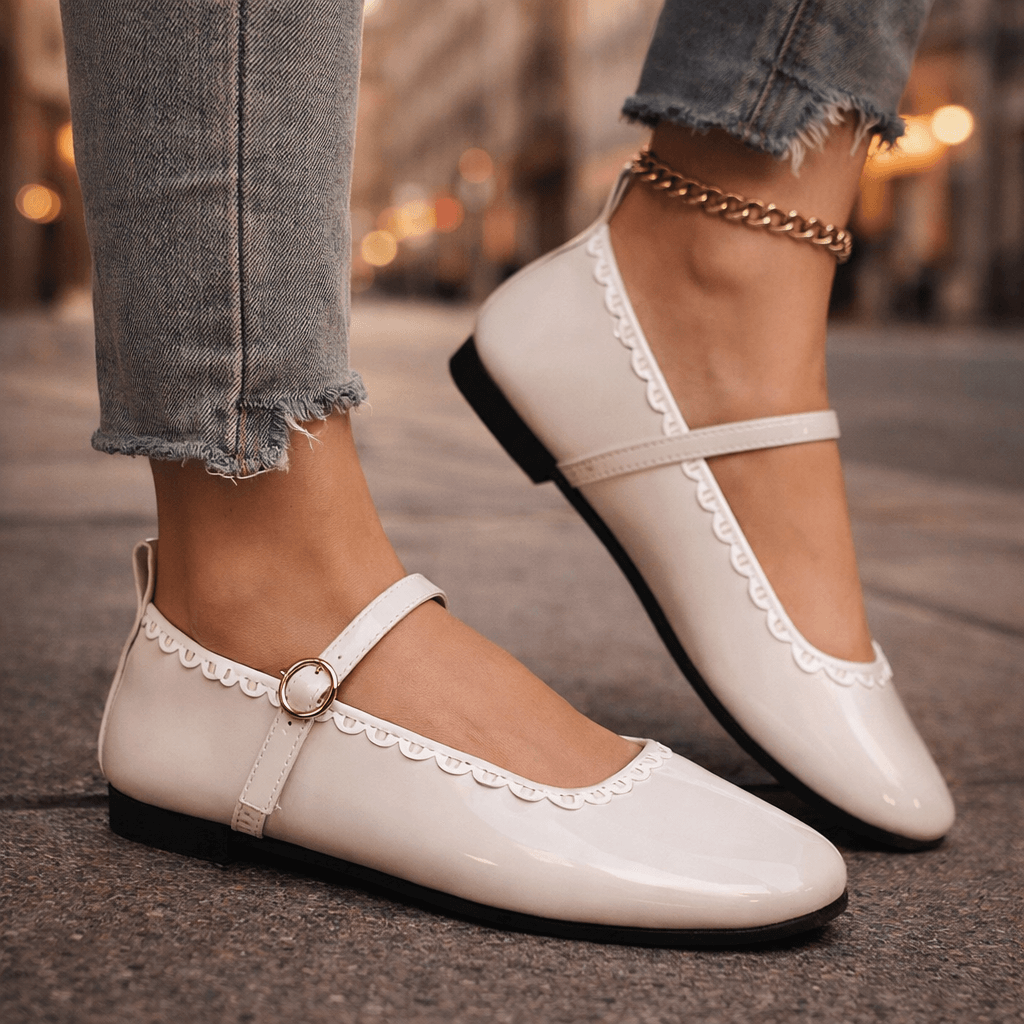 Women's Shiny Patent Leather Ankle-Strap Flats Corvine
