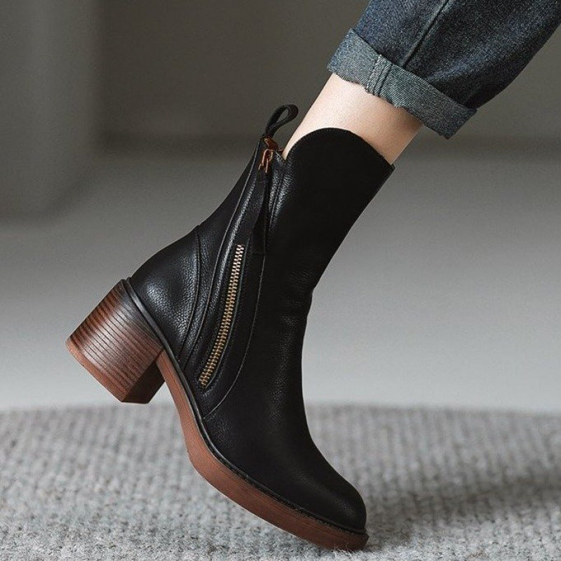 Women's Smooth Leather Black Ankle Boots Corvine